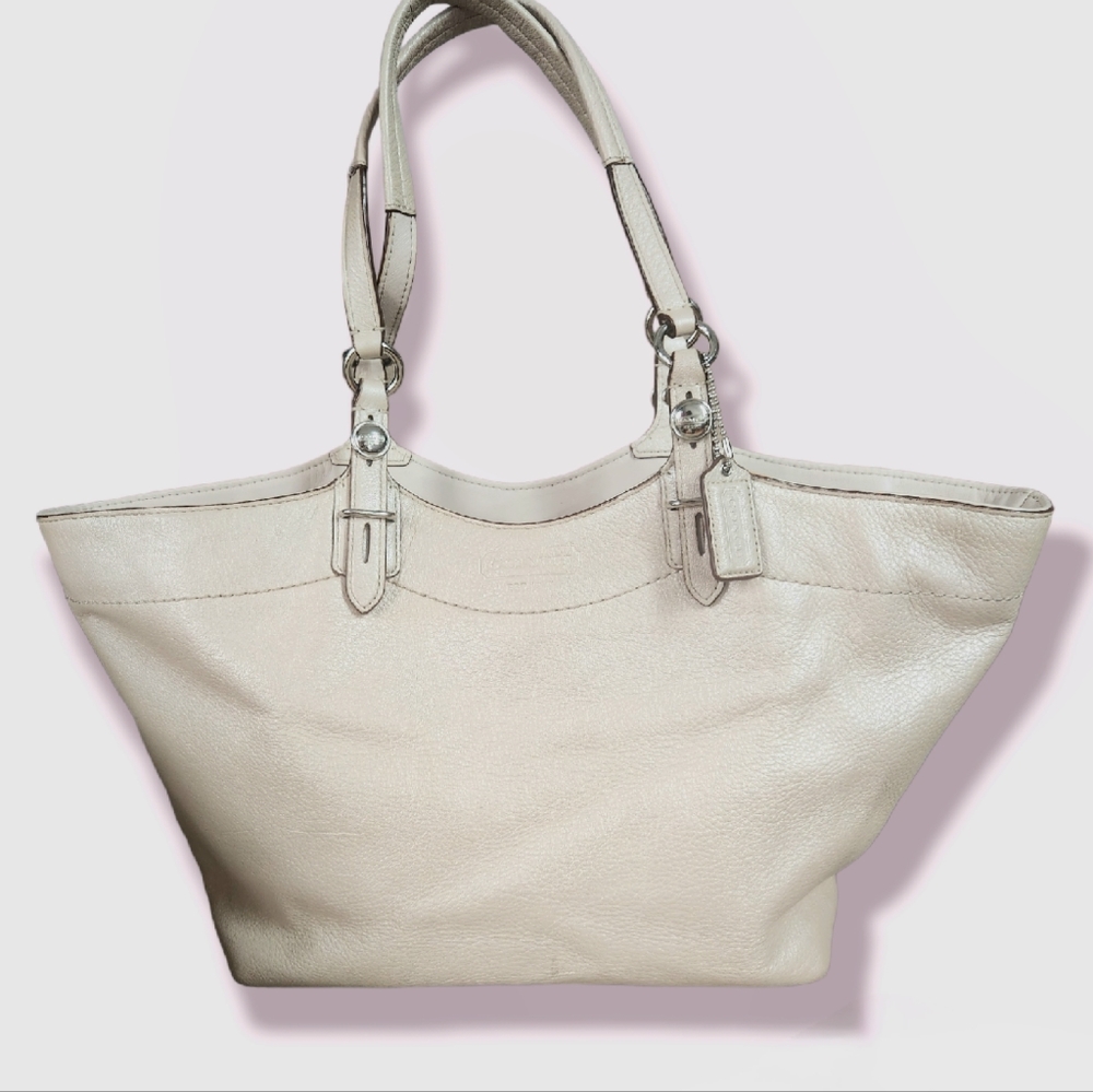 Large Coach Shell/Cream Leather Carly Tote, Shoulder Bag, Satchel F16174